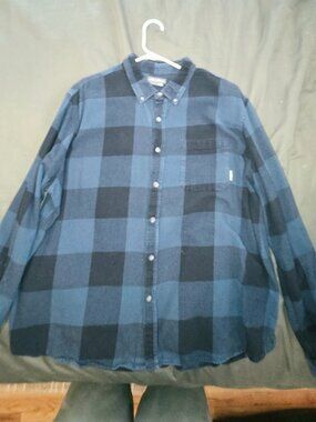 Mens button down flannel Eddie bower blue plaid xxl 100% cotton